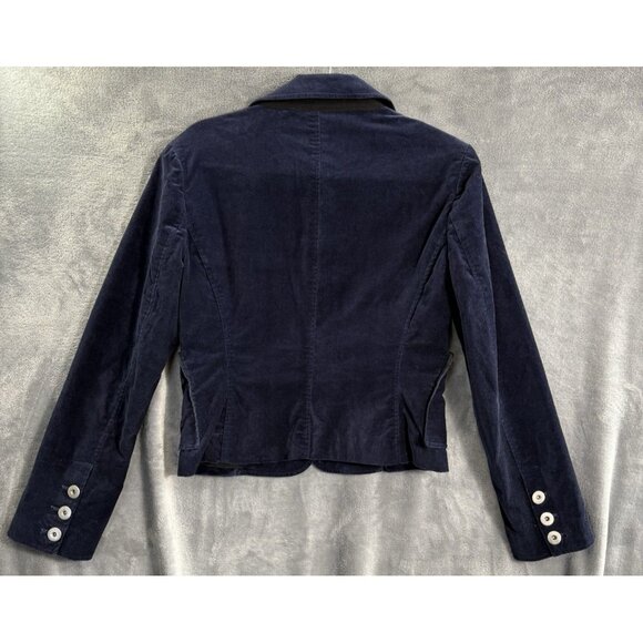 CACHE Women Velvet Blazer Sz 8 Blue Long Sleeve Button Front Academia ch-24 - Picture 2 of 14